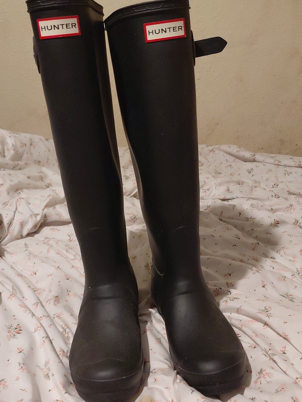 Hunter Black Tall Waterproof Rain Boots with Red Logo
